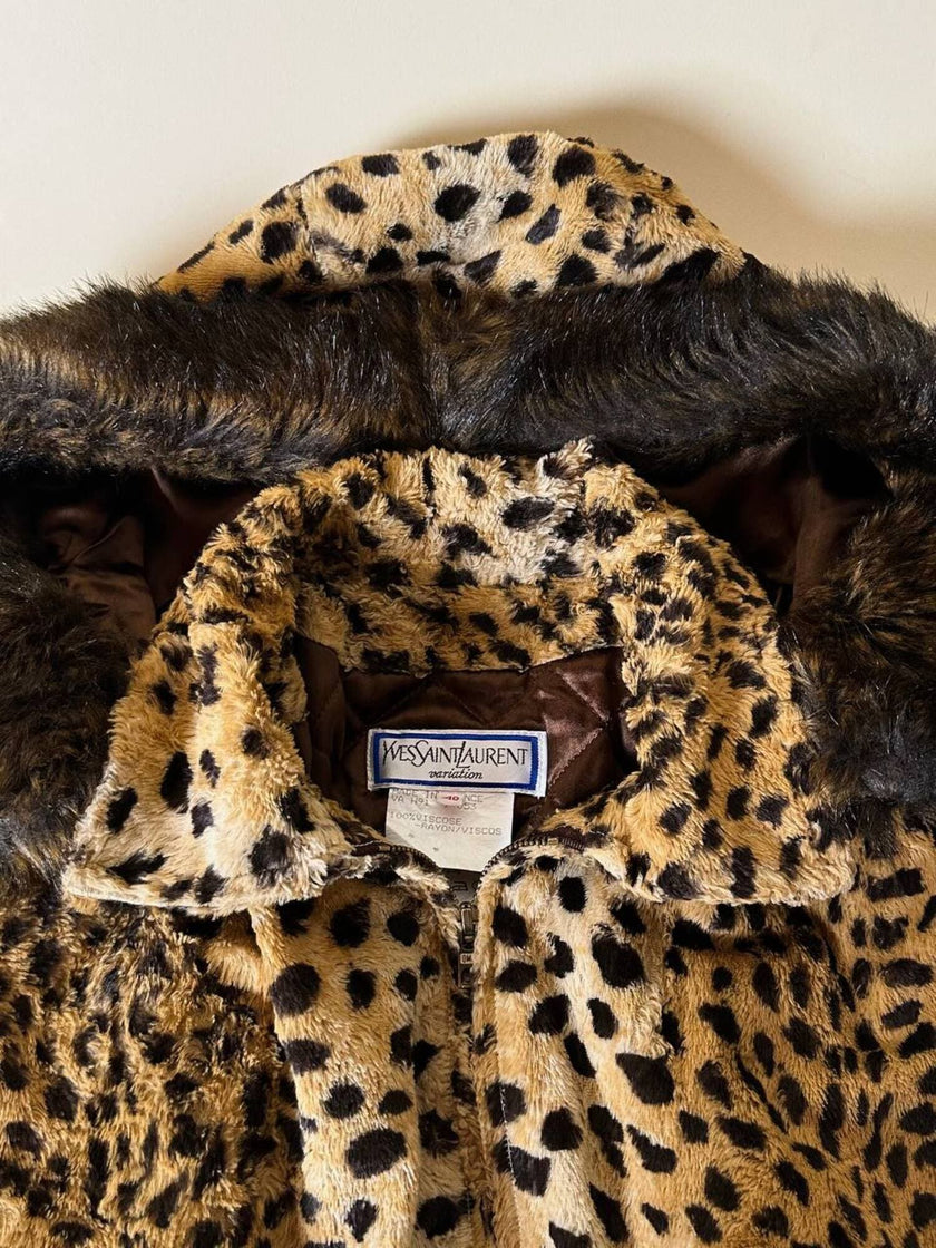 “Yves Saint Laurent” faux fur leopard print parka