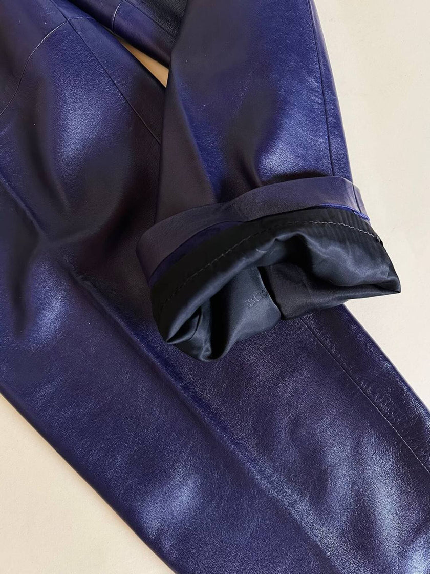 Pantalones Loewe de talle alto en napa color arándano con botón con logo