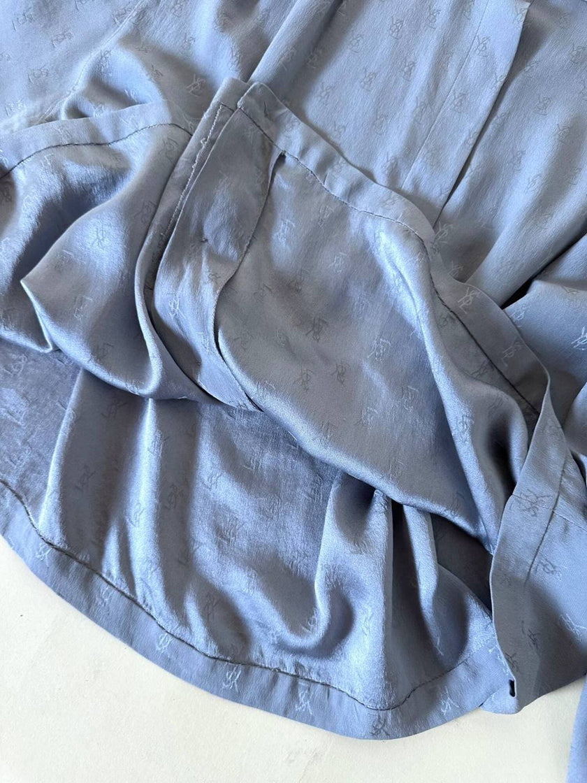 Camicia in seta Jacquard gray con logo YSL allover