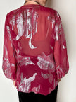 Blusa vintage Hale Bob in chiffon bordeaux fantasia floreale in lamé argento