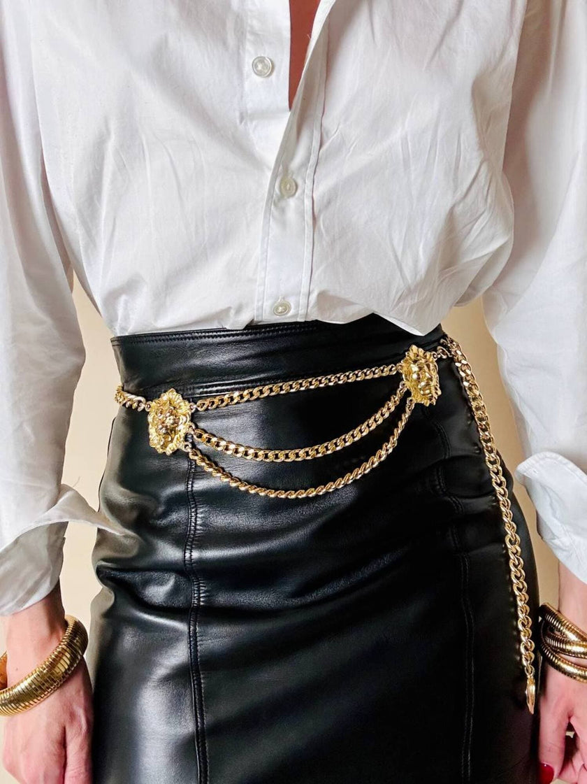 Minigonna a vita alta in pelle nera “Gianni Versace”