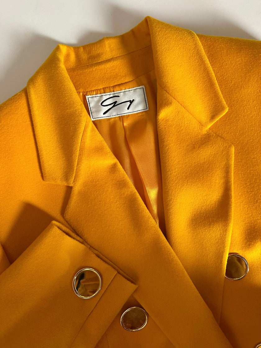Blazer vintage Genny in cashmere giallo becco d’oca con bottoni gioiello dorati