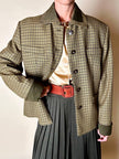 Blazer Byblos in rasato di lana pied de poule beige e verde con riporti verde oliva