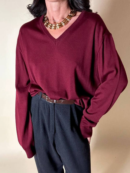 Pullover con scollo a V in misto lana bordeaux Wifshire