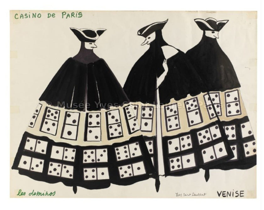Blusa Yves Saint Laurent in tessuto jacquard bianco e nero fantasia Domino