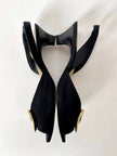 Sandali vintage Yves Saint Laurent in Crêpe de Chine nero con maxi cuori dorati