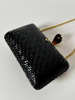Borsa vintage Rodo in midollino nero e tracolla a carena