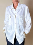 Camicia bianca Andrea Mare vintage in cotone con maxi tasche e bottoni in madreperla