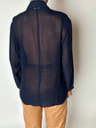 Camicia vintage Fendi Jeans blu navy con dettagli in crepe chiffon e bottoni in madreperla
