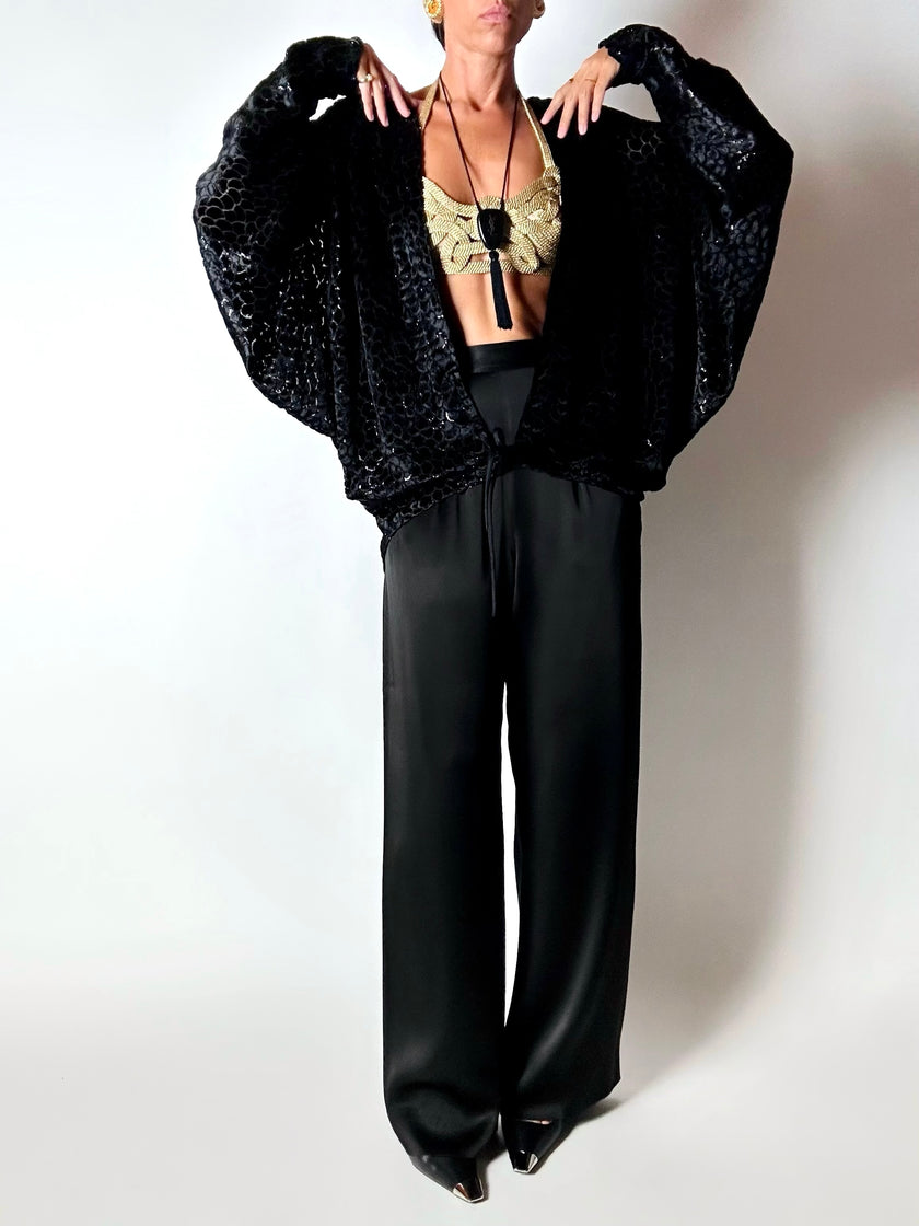 Giacca vintage Valeria Ferri in velluto di seta dévoré nero e lurex
