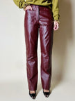 Pantalone a gamba dritta in pelle bordeaux In Extenso