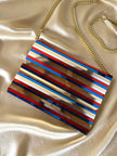 Pochette à lamelles miroirs multicolores avec bandoulière chaîne