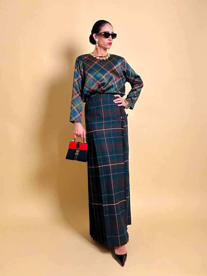 Blusa in raso di seta tartan 