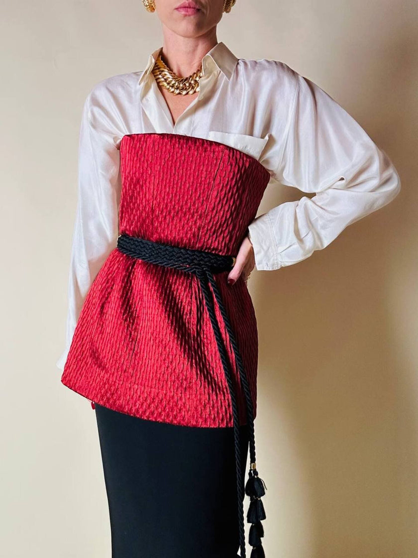 Bustier couture in seta operata rosso sangria