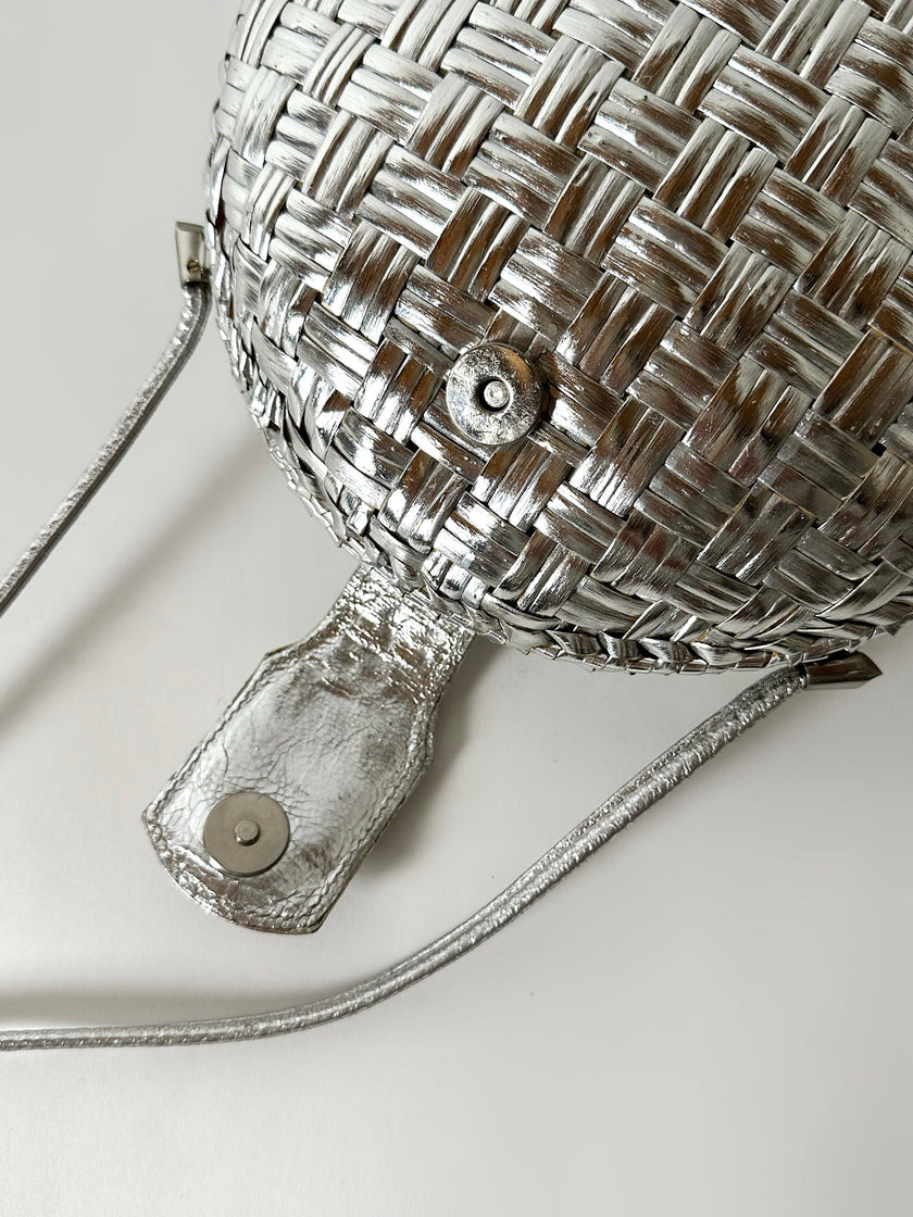 Borsa bandoulière vintage Rodo in midollino argento con chiusura gioiello