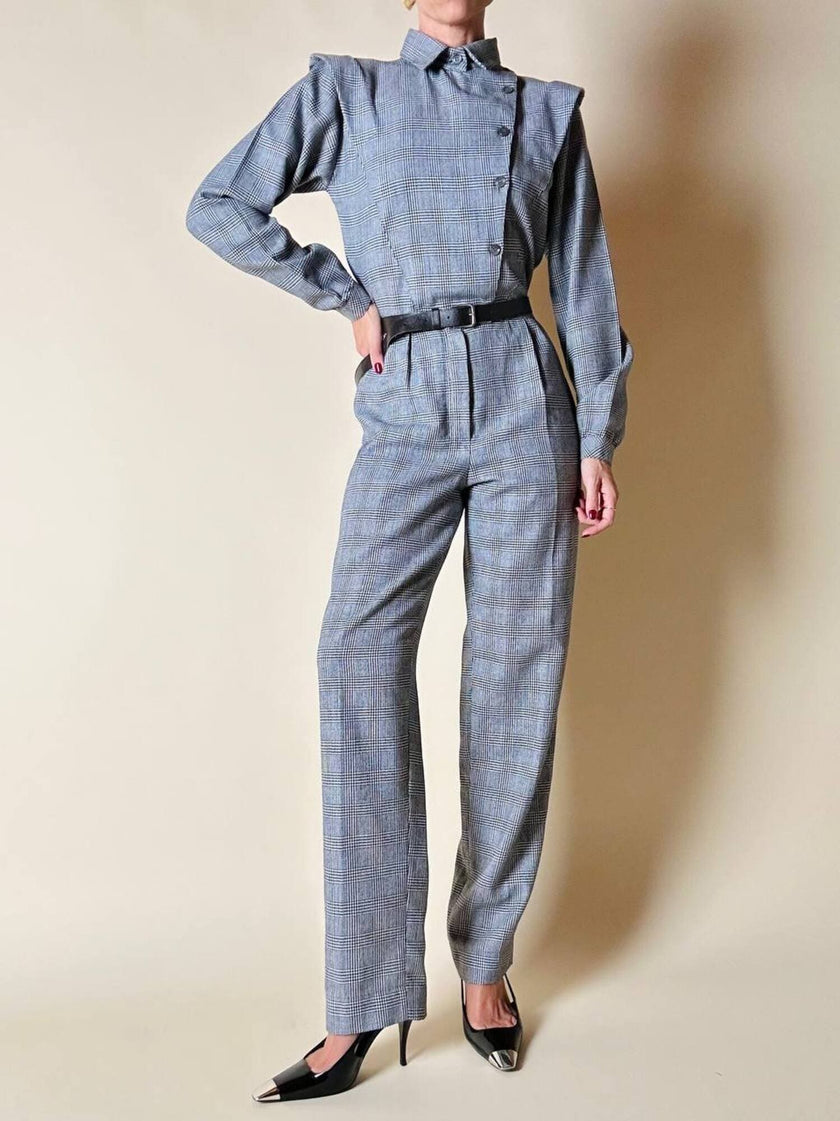 Jumpsuit vintage Sarabang de lana príncipe de Gales con cinturón a juego