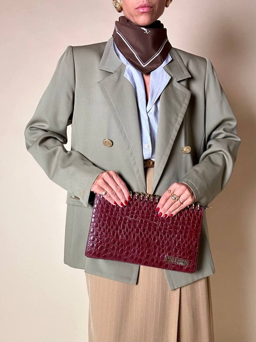 Carrè in seta marrone con profili bianchi “Yves Saint Laurent”