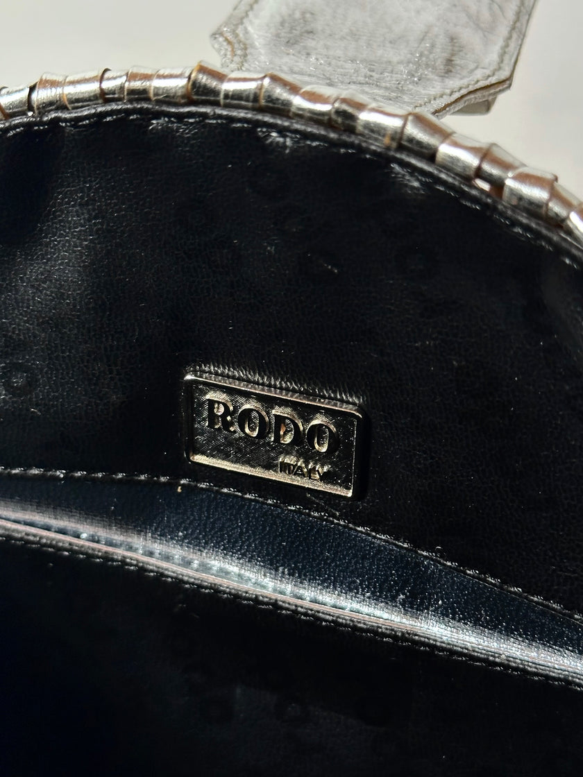 Borsa bandoulière vintage Rodo in midollino argento con chiusura gioiello