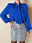 Camicia vintage Tricosa Paris in tessuto jacquard operato a losanghe bluette con nastro al collo