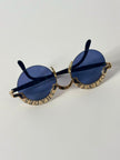 Occhiali da sole vintage Oliver Valentino con montatura gioiello dorata e lenti blu