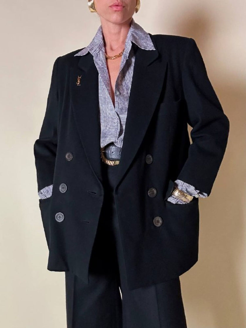 Blazer doppiopetto nero in pura lana “Yves Saint Laurent”