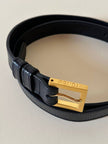 Cintura vintage Fendi in pelle nera con fibbia dorata