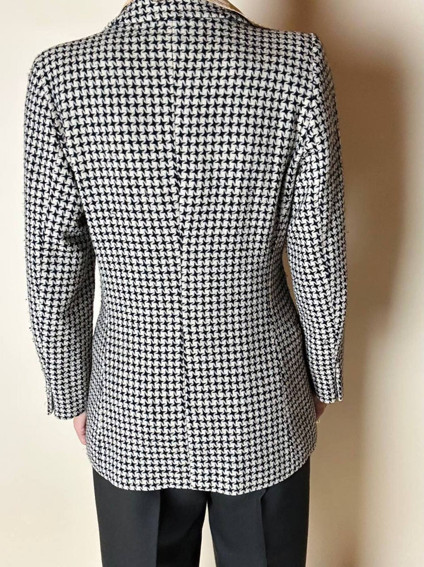 Blazer doppiopetto Mani by Giorgio Armani in lana fantasia pied de poule beige e nera