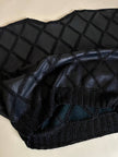 Blusa vintage in pelle nera patchwork con lavorazione crochet e maniche a pipistrello