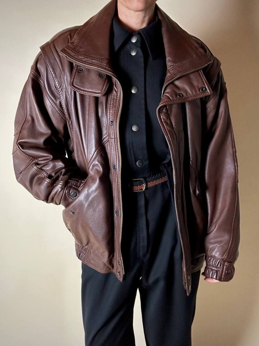 Bomber vintage stile aviator in pelle marrone Stenley