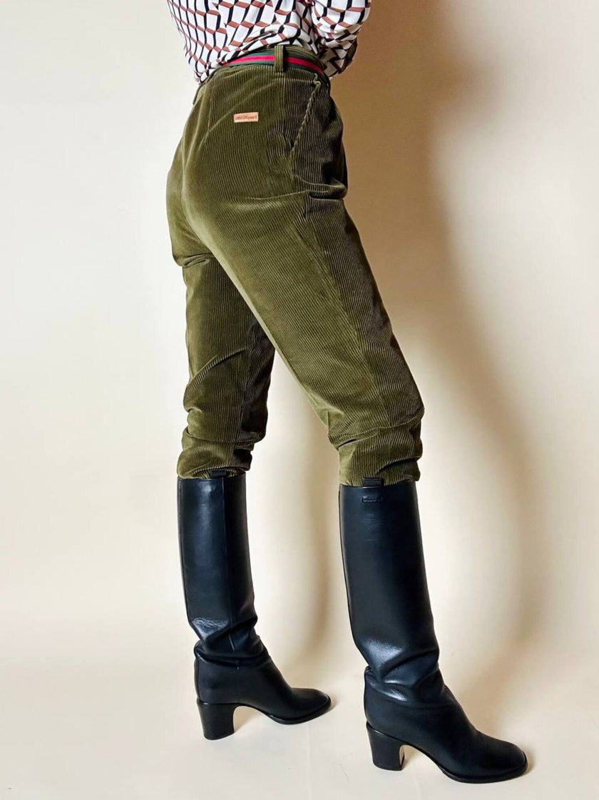 Pantalone a vita alta in corduroy verde oliva Rizzi Sport