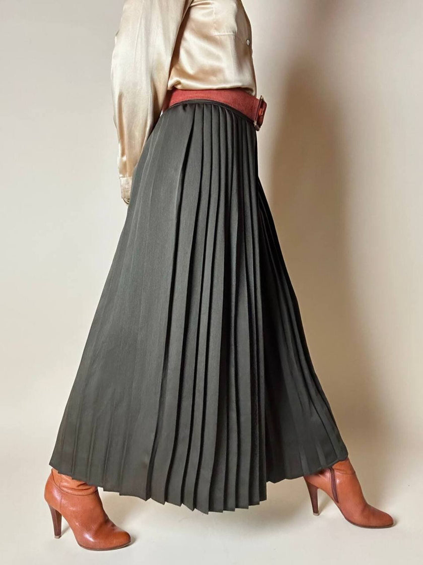 Gonna pantalone plissé Max Mara in satin verde stagno
