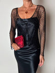 Giacca gioiello vintage in rete di perline nera Byblos Blu