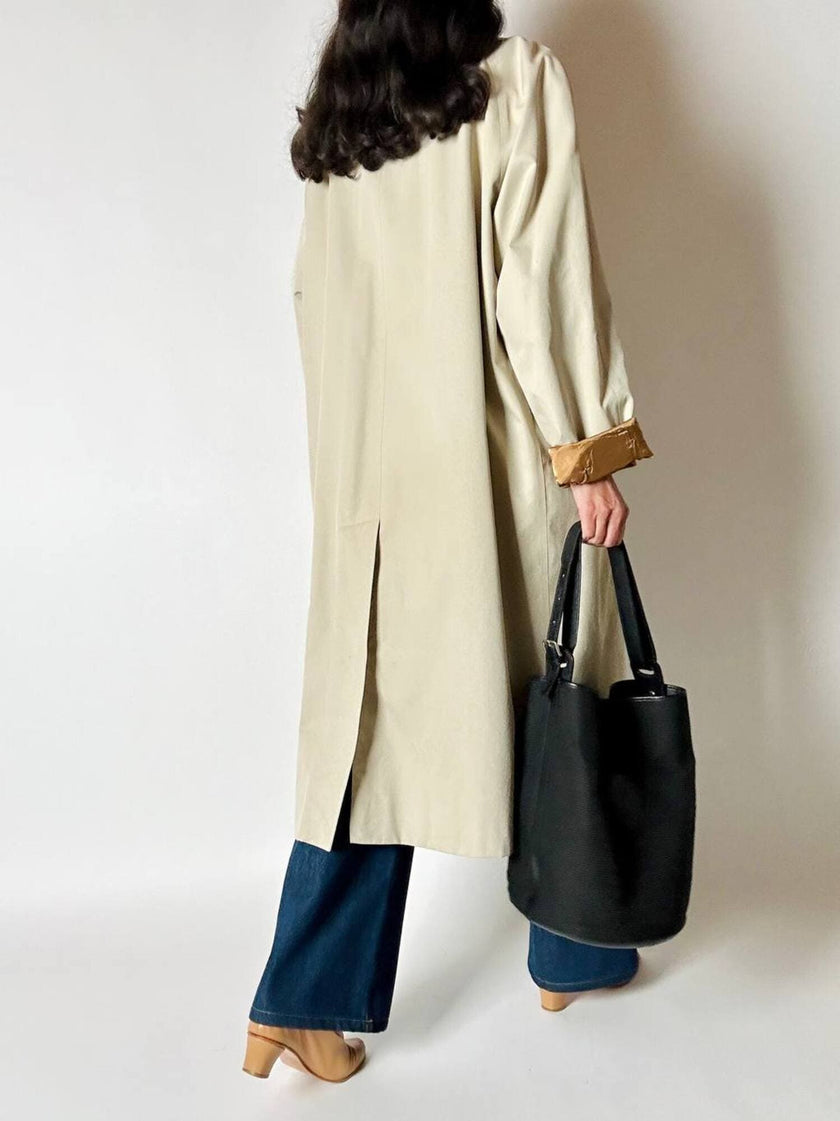 Secchiello vintage Yves Saint Laurent in tessuto nero millerighe con riporti in pelle