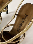 Sandali vintage Yves Saint Laurent in raso di seta nero e pelle laminata oro