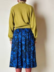 Gonna a ruota Yves Saint Laurent Variation in lana blu elettrico con fantasia floreale nera