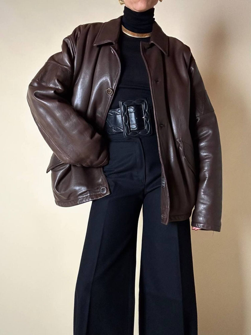Giacca/bomber aviator in pelle testa di moro “Belfe & Belfe”