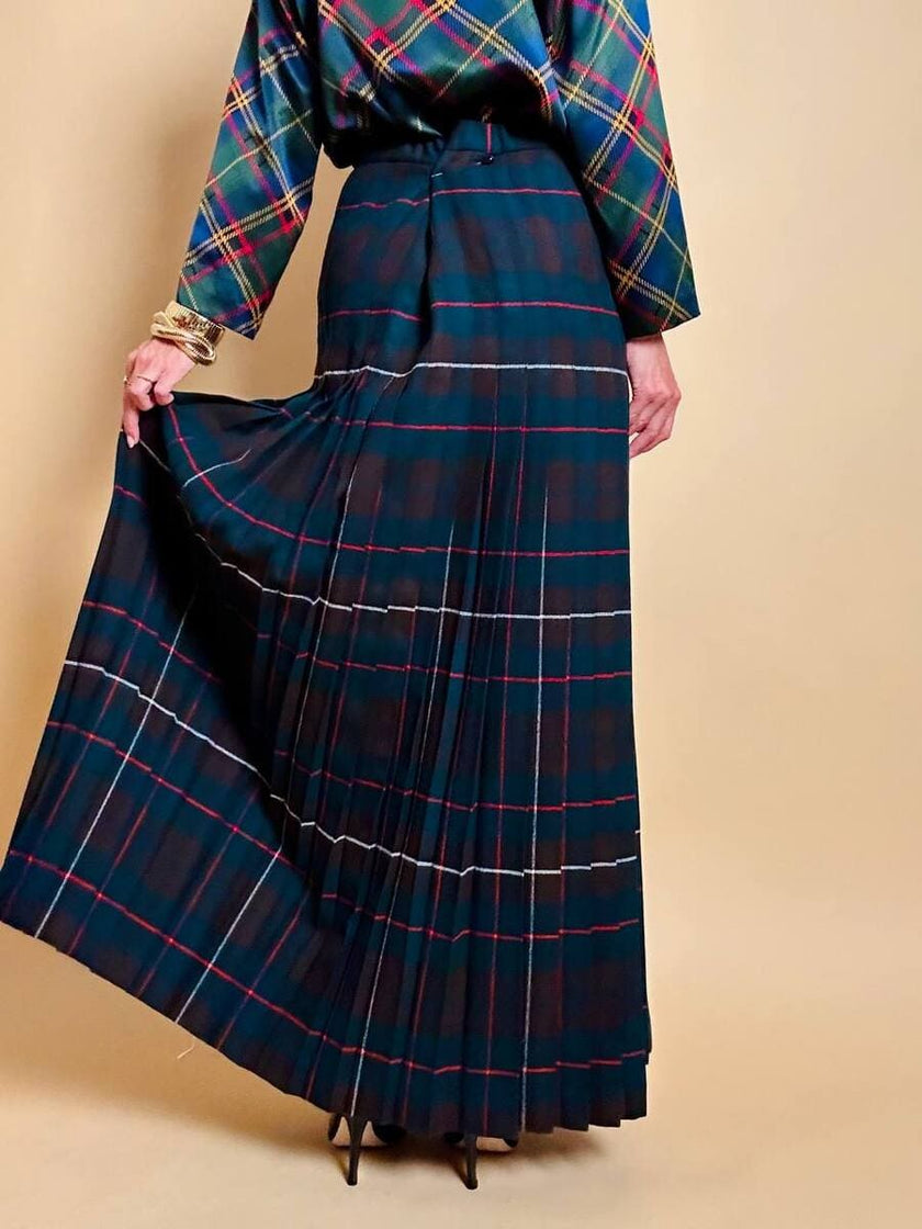 Maxi kilt sartoriale in lana fantasia tartan