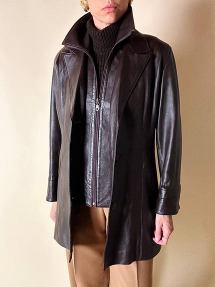 Giacca vintage in pelle testa di moro con gilet incorporato