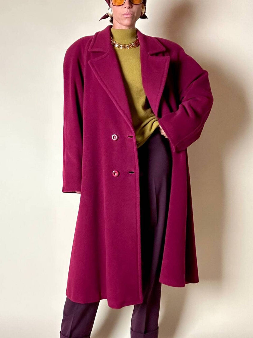 Cappotto doppiopetto oversize in lana rosso Borgogna Riflessi