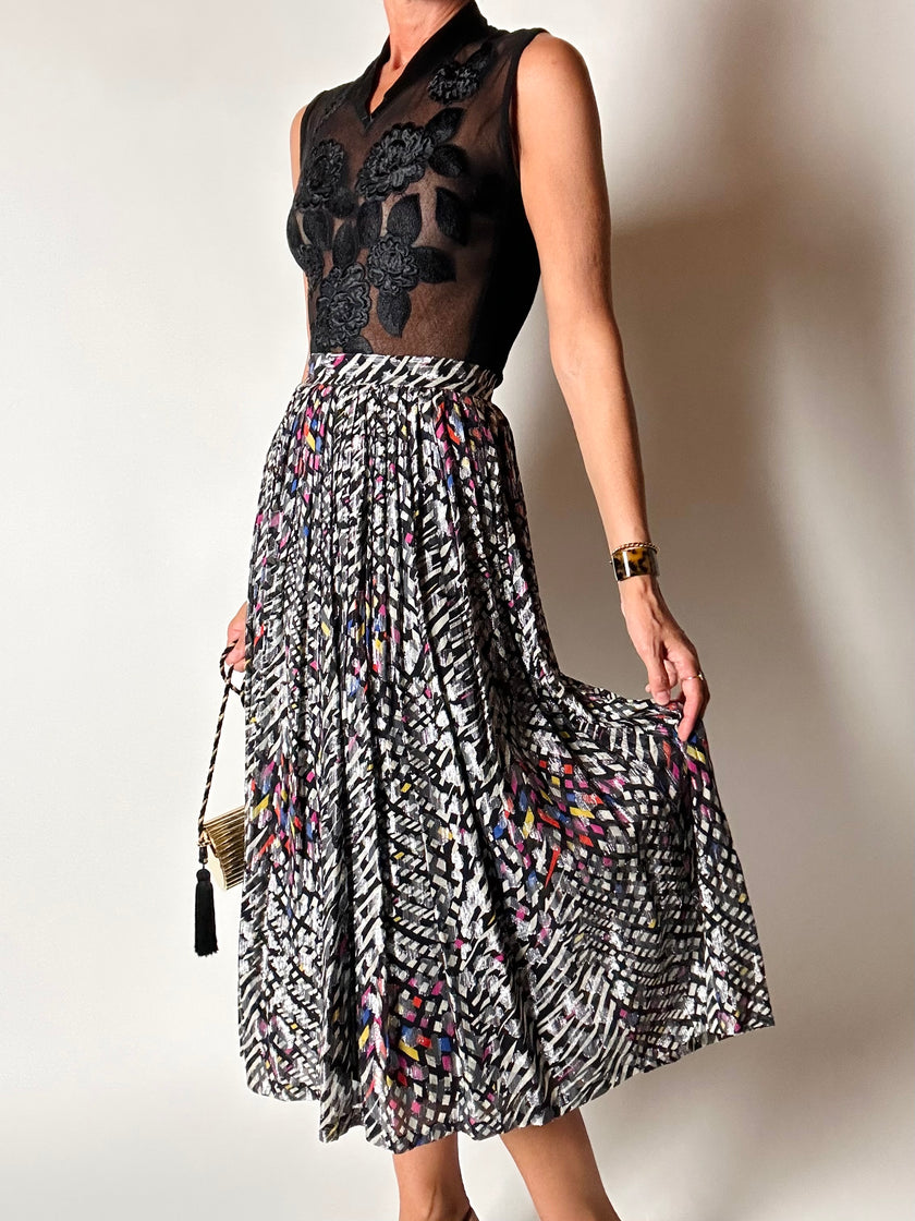 Gonna vintage in seta jacquard operata con lamé  argento – Tessuto Gianni Versace