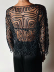 Giacca vintage in seta nera con ricami soutache e alamari