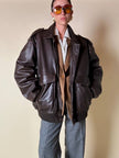 Bomber aviator oversize in pelle testa di moro