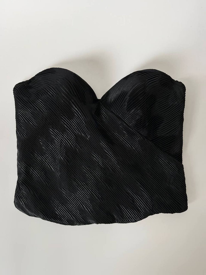 Bustier La Perla in raso micro plissé nero con scollo a cuore