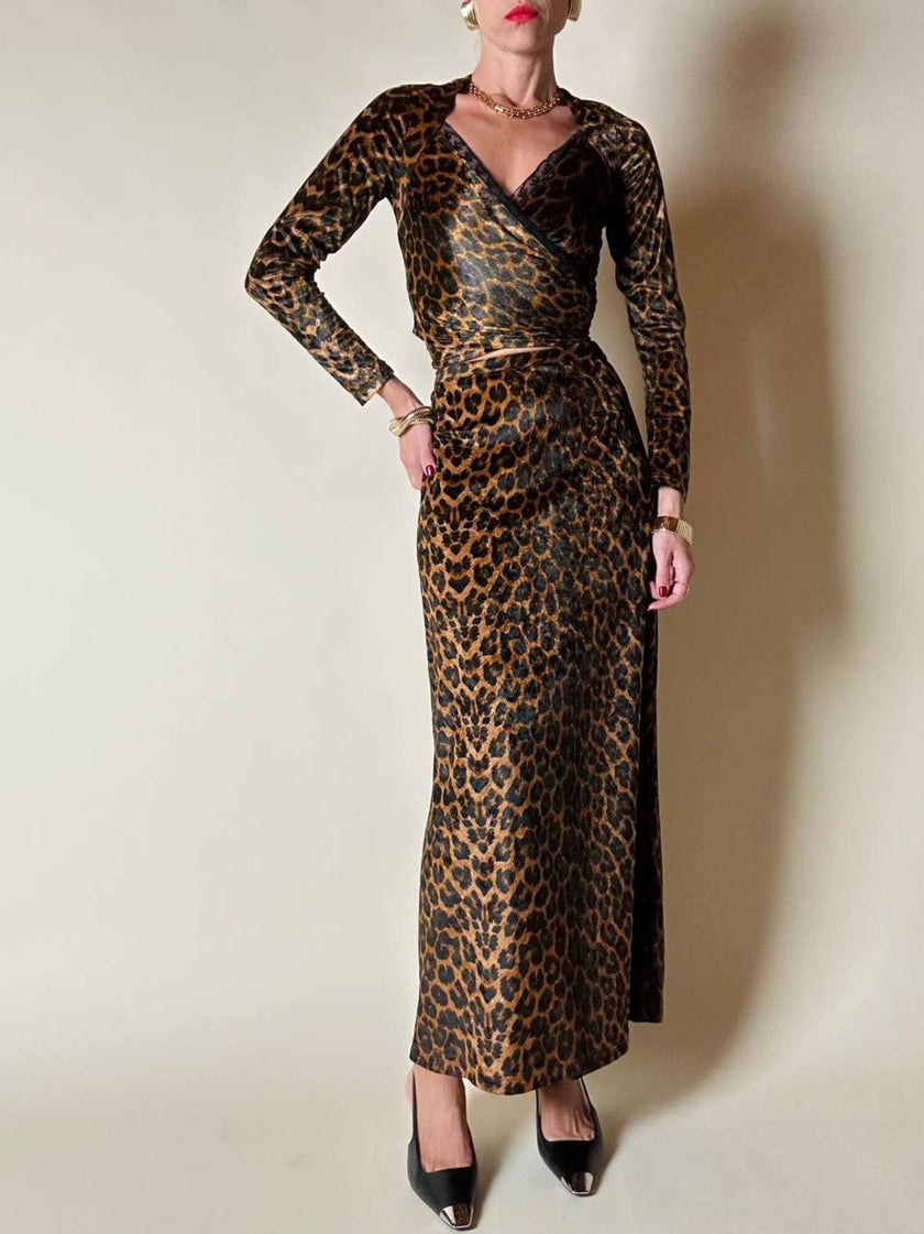 Gonna lunga con top in coordinato in velluto animalier “Roman’s”