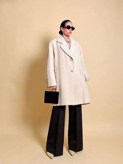 Cappotto sartoriale in lana e alpaca color panna