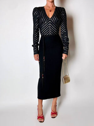 Camicia corsage vintage in crêpe nero e lamé argento