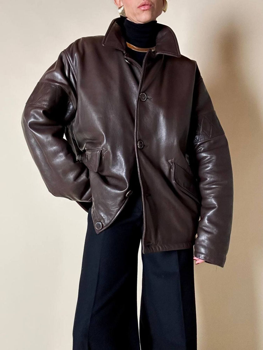 Giacca/bomber aviator in pelle testa di moro “Belfe & Belfe”