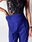 Pantalone vintage Cristina Gavioli a vita con piega in lana blu violetto