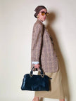 Blazer oversize in fresco di lana principe di Galles beige e marrone Vincam