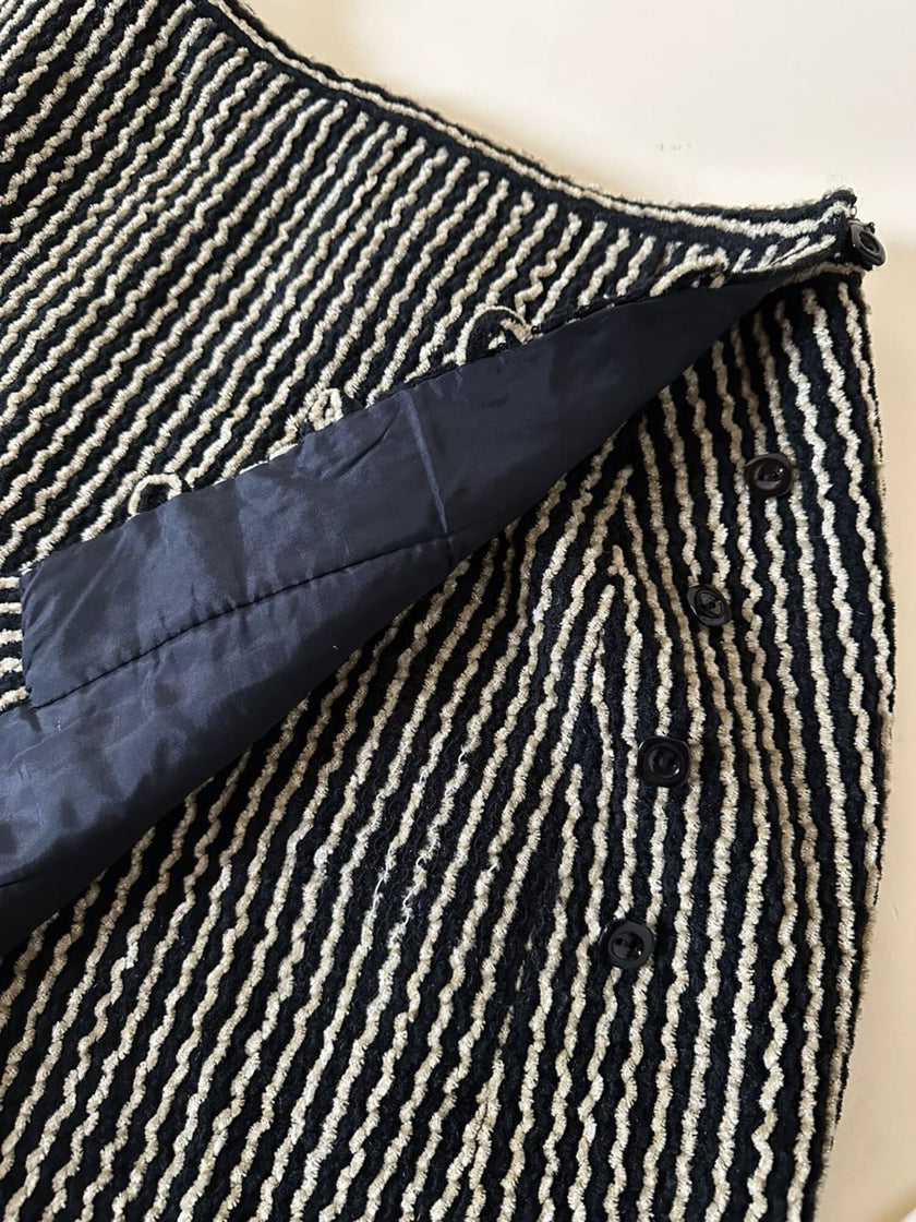 Gonna vintage a portafoglio in ciniglia effetto bouclé a righe panna e nero